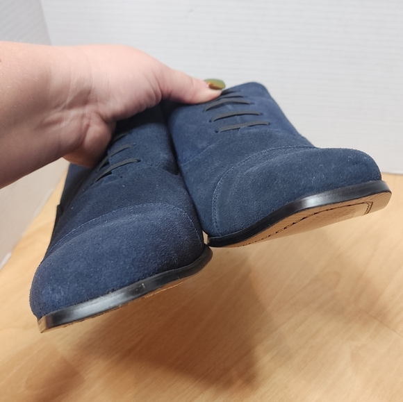 Carrucci Leather Suede Navy Blue Cap Toe Oxford Dress Shoes Men's Size 12 New - Picture 12 of 14